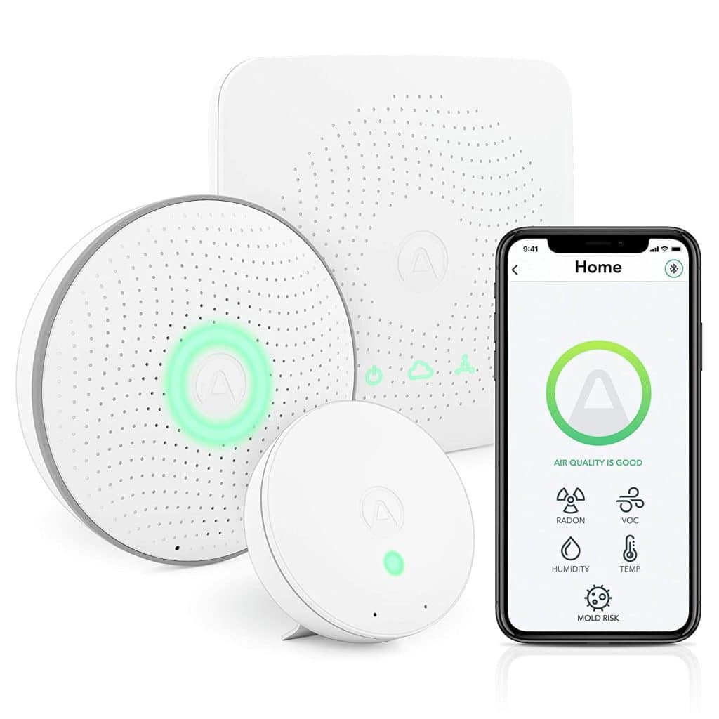 phone next to Airthings devices
